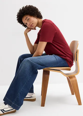 Wijd longshirt met V-hals, korte mouw  (set van 5) • lichtgroen+wit+asroze+grijs gemêleerd+robijnrood • bonprix online shop