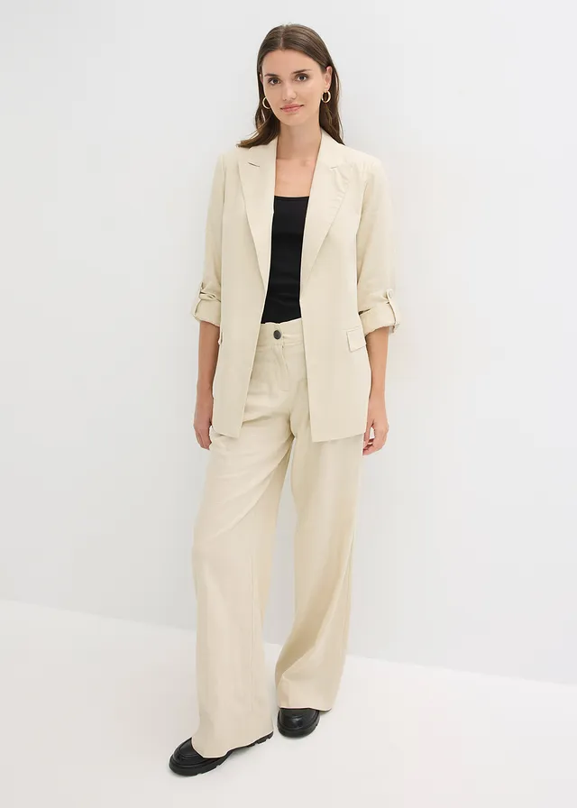 Blazer van een linnenmix, Kleur: lichtsand
