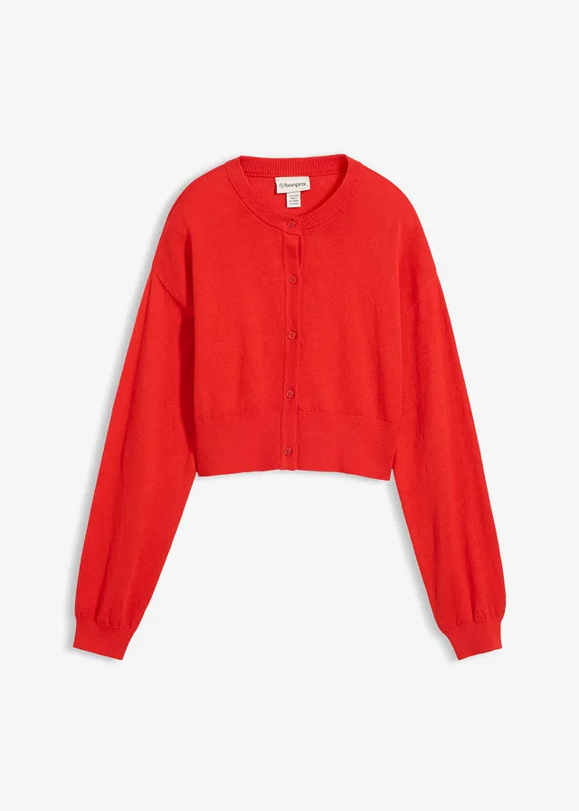 Gilet court en maille coton et soie • fraise • Boutique bonprix