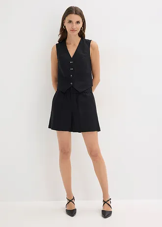 Gilet en short in een linnenmix • zwart • bonprix online shop