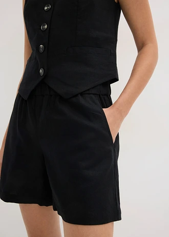 Vestă și pantaloni scurți din material cu in • negru • magazin bonprix