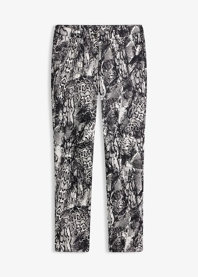 Stretch broek, Kleur: zwart-parelwit slangenprint