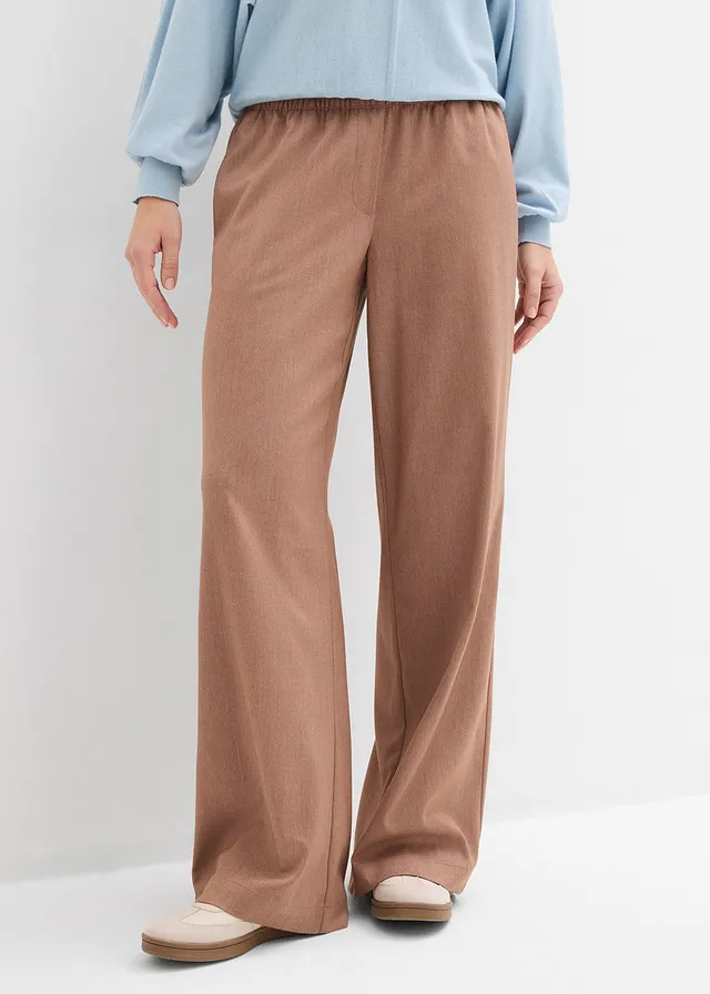 Pantalon palazzo à taille élastiquée, Couleur: marron chiné