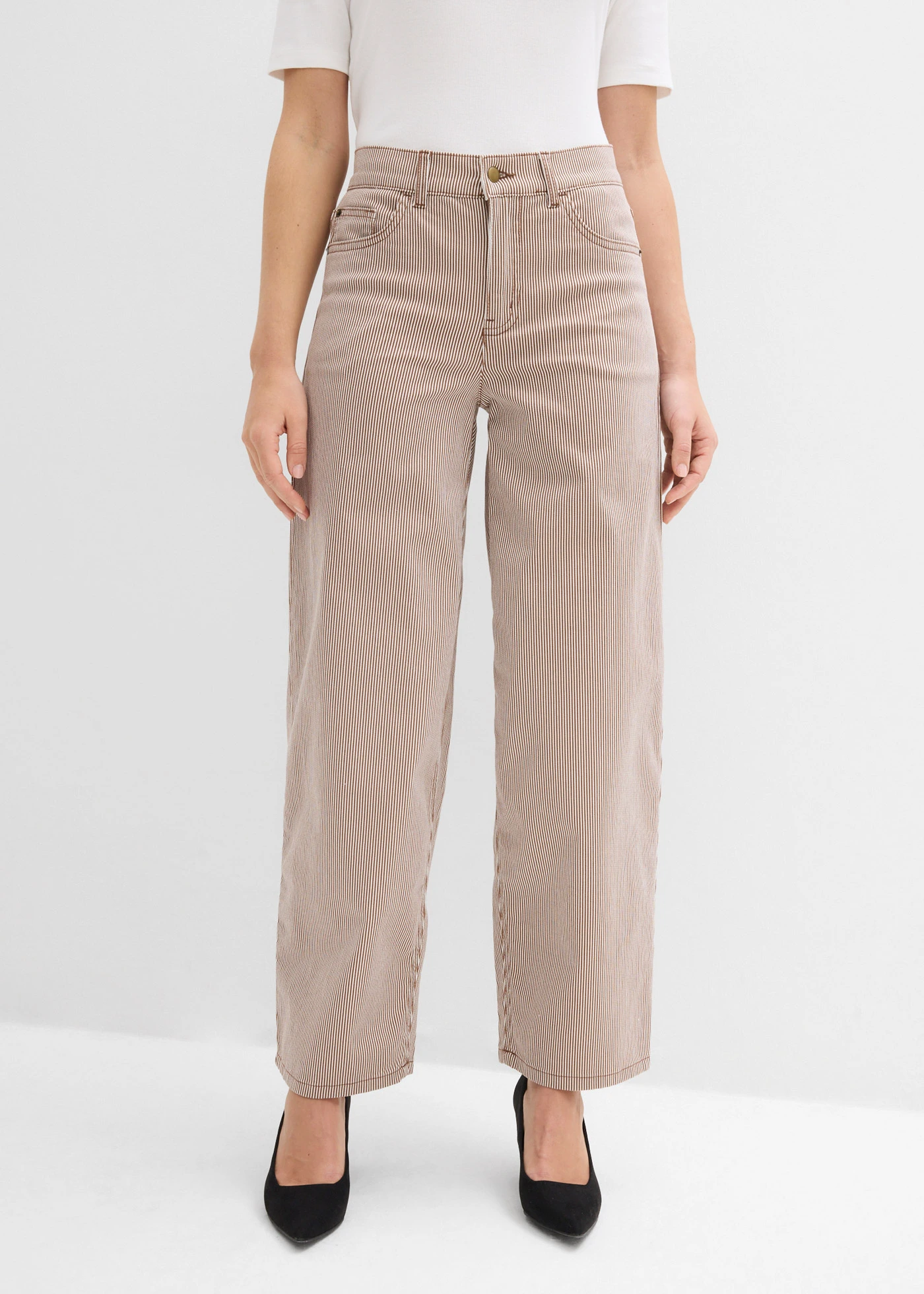 Pantaloni cu dungi și croi tip balon • maro castaniu-ecru dungat • magazin bonprix