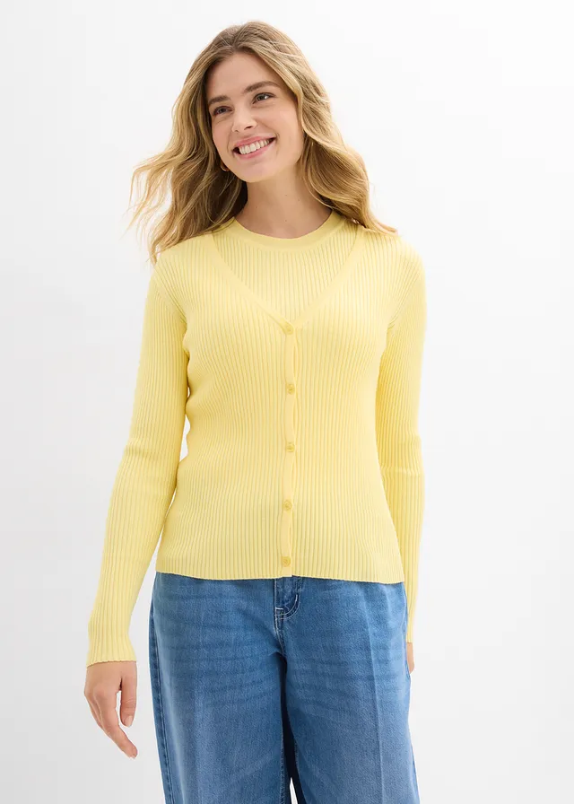 Gebreid vest met viscose, Kleur: lichtgeel