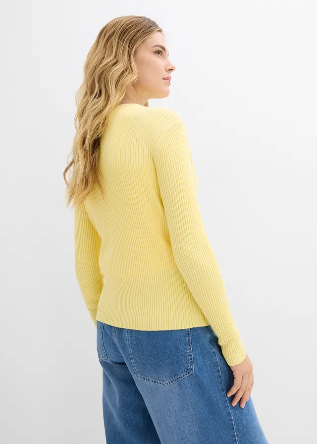 Gebreid vest met viscose, Kleur: lichtgeel