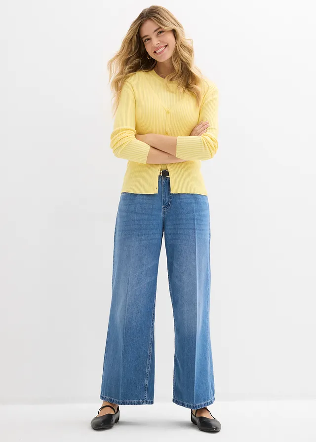 Gebreid vest met viscose, Kleur: lichtgeel