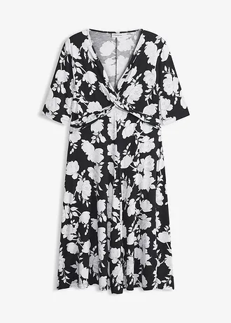 Jersey jurk met drapering in een zachte viscosemix • zwart gebloemd • bonprix online shop