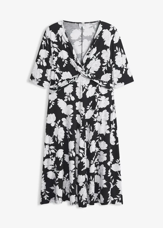 Robe drapée en jersey viscose doux • noir floral • Boutique bonprix