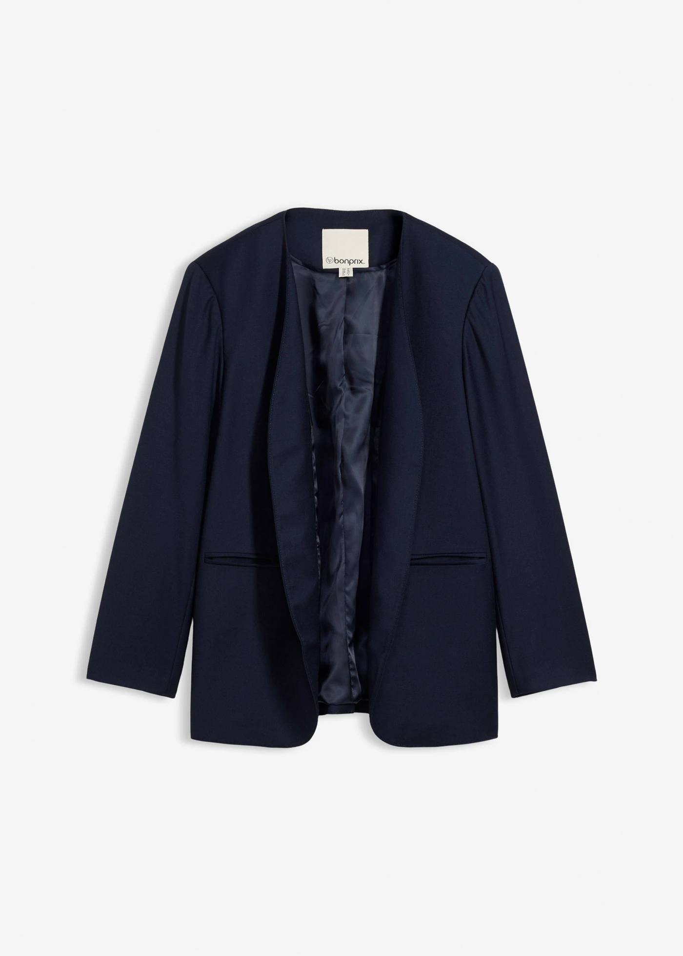 Kraagloze blazer in een zachte wolmix • donkerblauw • bonprix online shop