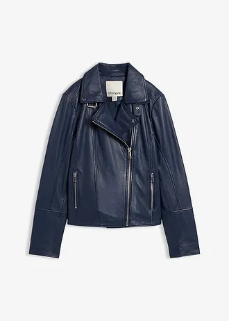 Veste biker en cuir nappa d’agneau, Couleur: bleu foncé