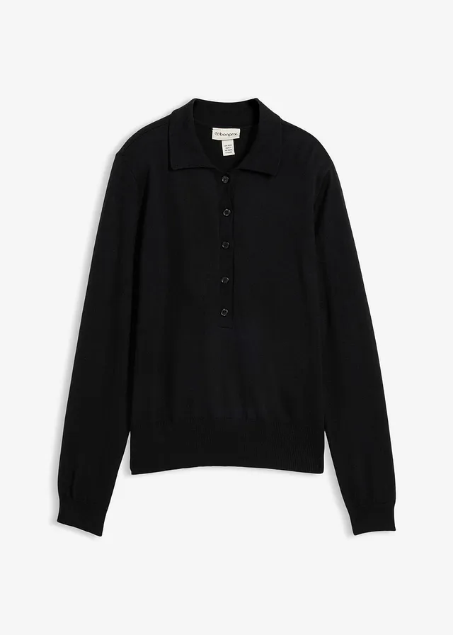 Polo trui met zijde • zwart • bonprix online shop