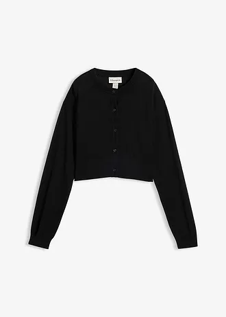 Kort gebreid vest met zijde • zwart • bonprix online shop