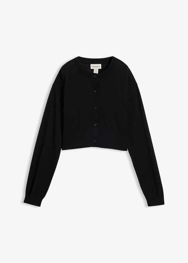 Jachetă tricotată scurtă cu mătase • negru • magazin bonprix