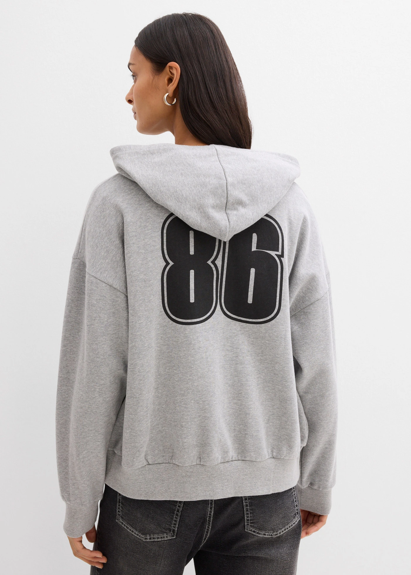 Sweat zippé large à capuche • gris clair chiné imprimé • Boutique bonprix