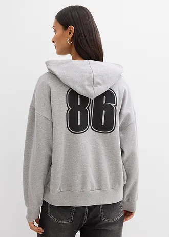 Sweat zippé large à capuche • gris clair chiné imprimé • Boutique bonprix