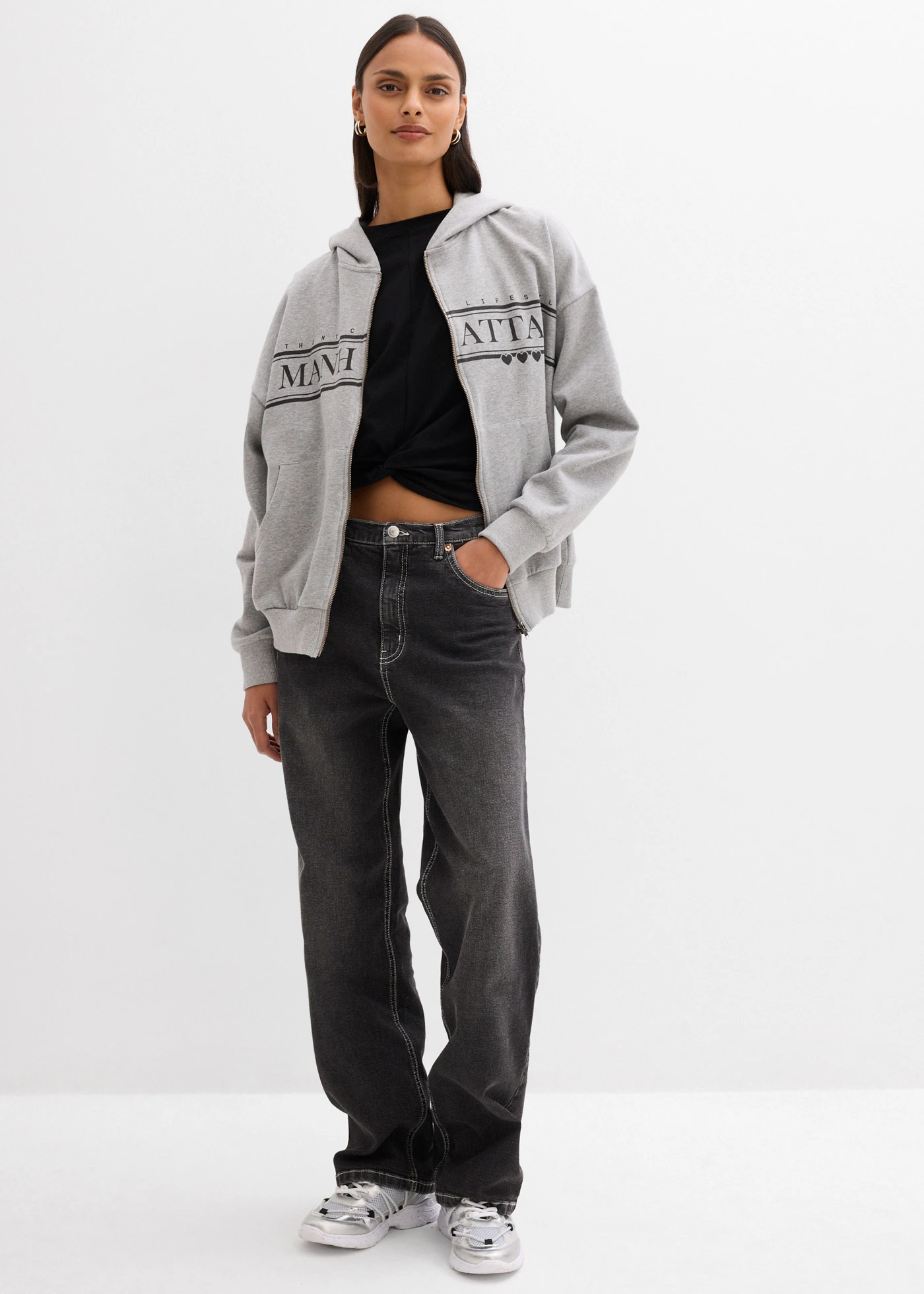 Mikinová bunda s kapucňou z čistej bio bavlny • svetlosivá melírovaná • obchod bonprix