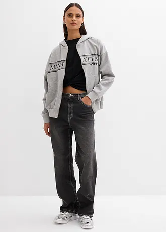 Sweat zippé large à capuche • gris clair chiné imprimé • Boutique bonprix