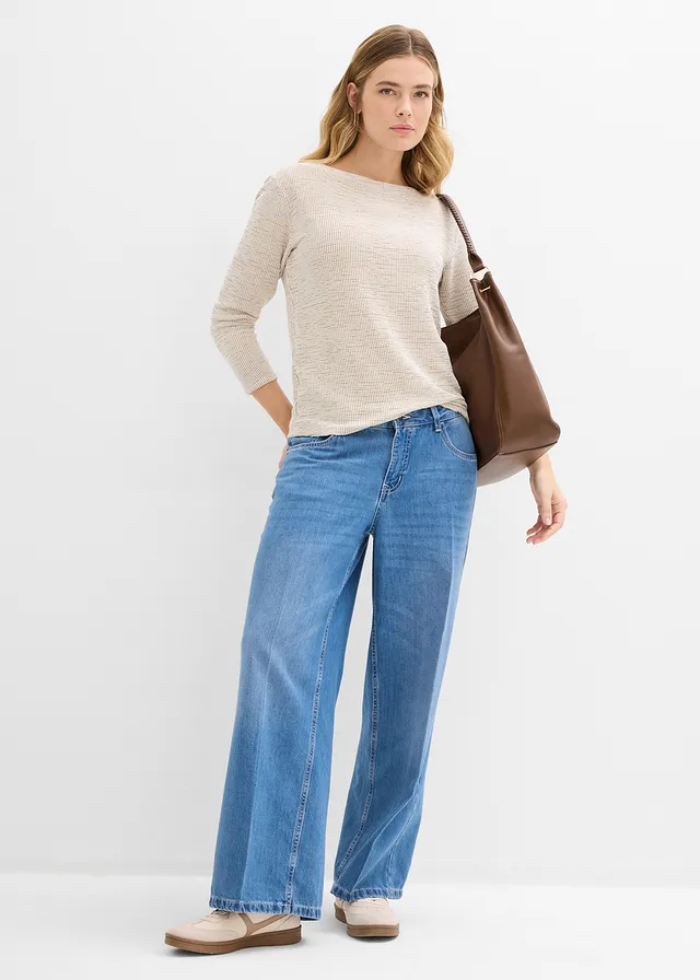 Džínsy, Wide-Leg, stredná výška pásu • svetlomodrá denim used • obchod bonprix