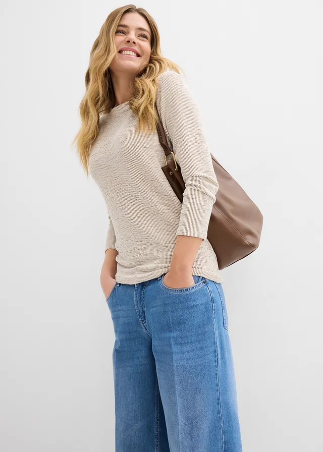 Wide Leg farmer, Mid Waist • világoskék denim, használt hatású • bonprix áruház