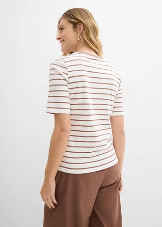 Tricou din bumbac organic 100% greu • ecru/maro castaniu dungat • magazin bonprix