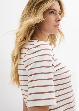 Tricou din bumbac organic 100% greu • ecru/maro castaniu dungat • magazin bonprix