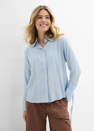 Overhemdblouse in een soepele viscosemix, Kleur: poederblauw