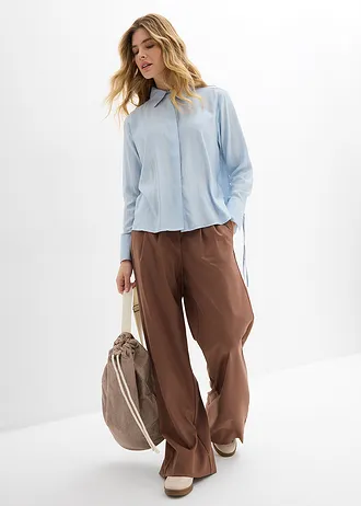 Overhemdblouse in een soepele viscosemix, Kleur: poederblauw