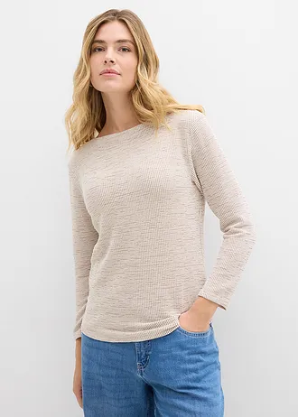 Bluză tricot din material moale cu viscoză • ecru-maro castaniu cadrilat • magazin bonprix