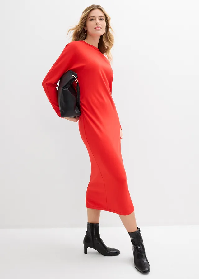 Robe midi en Punto di Roma confortable, Couleur: fraise
