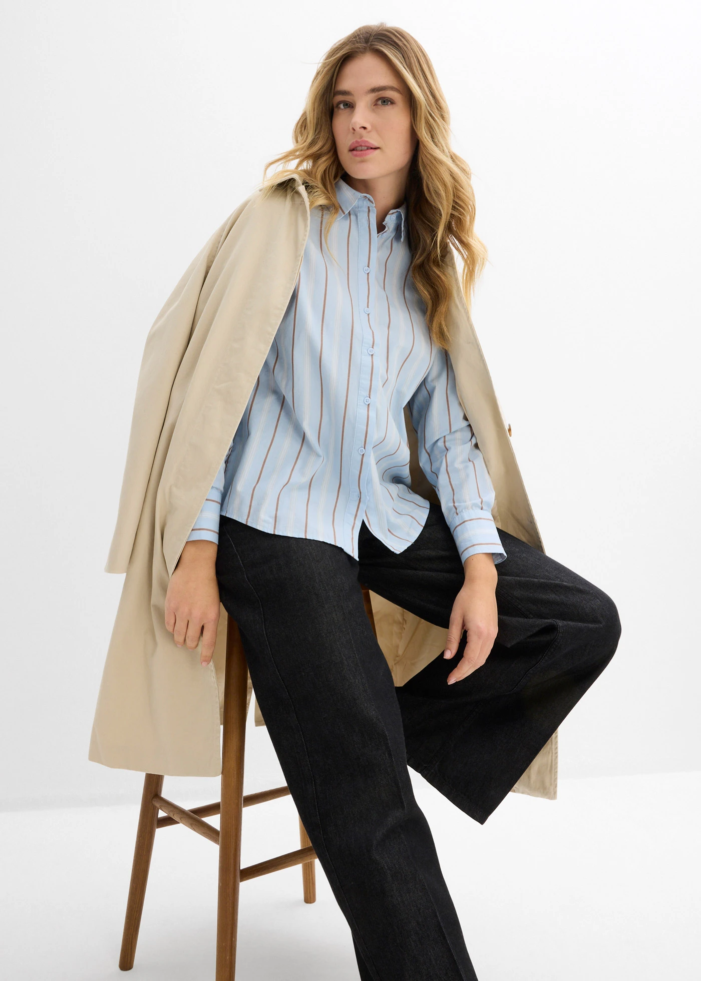 Overhemdblouse van katoen • poederblauw verticaal gestreept • bonprix online shop