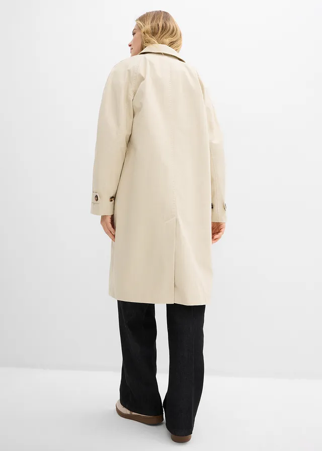 Trenchcoat met knoopsluiting, Kleur: lichtsand
