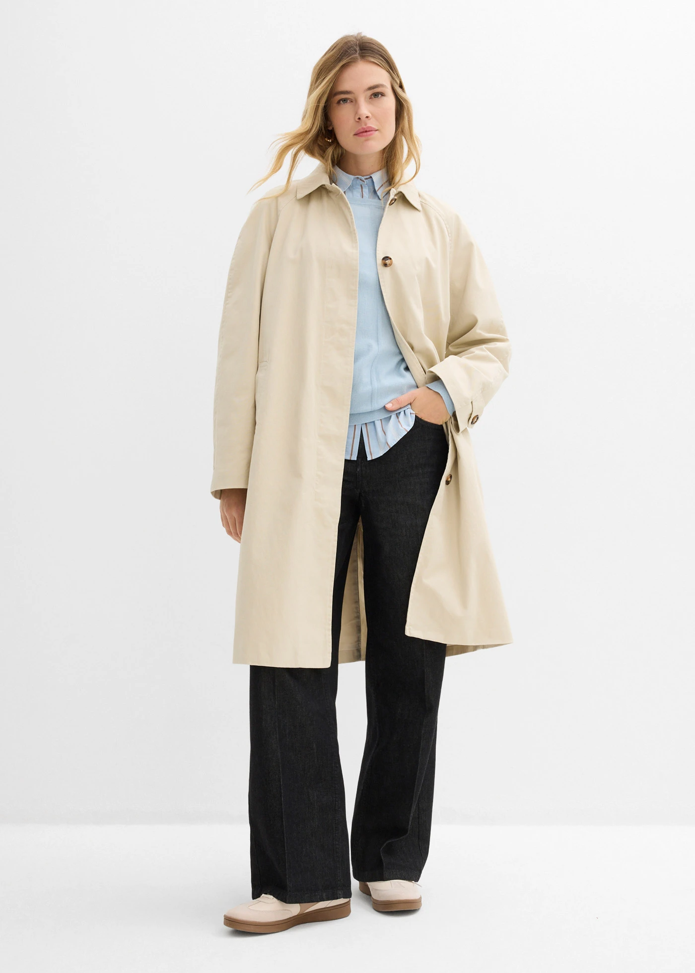 Trenchcoat met knoopsluiting • lichtsand • bonprix online shop