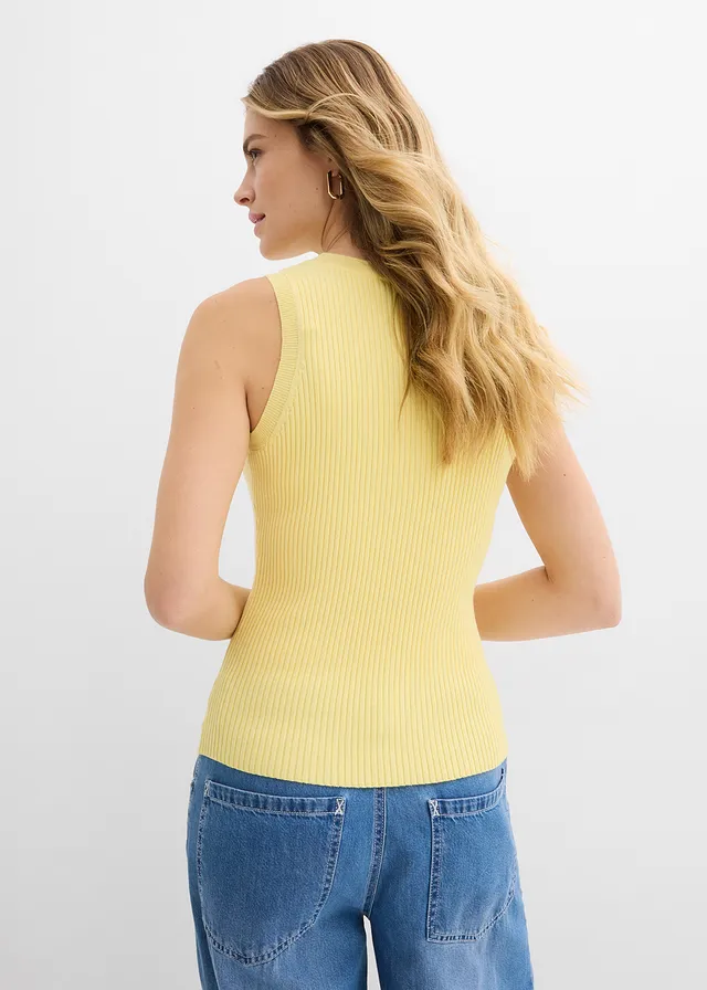 Gebreide top met viscose, Kleur: lichtgeel
