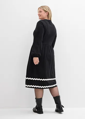 Jersey jurk, Kleur: zwart/wolwit