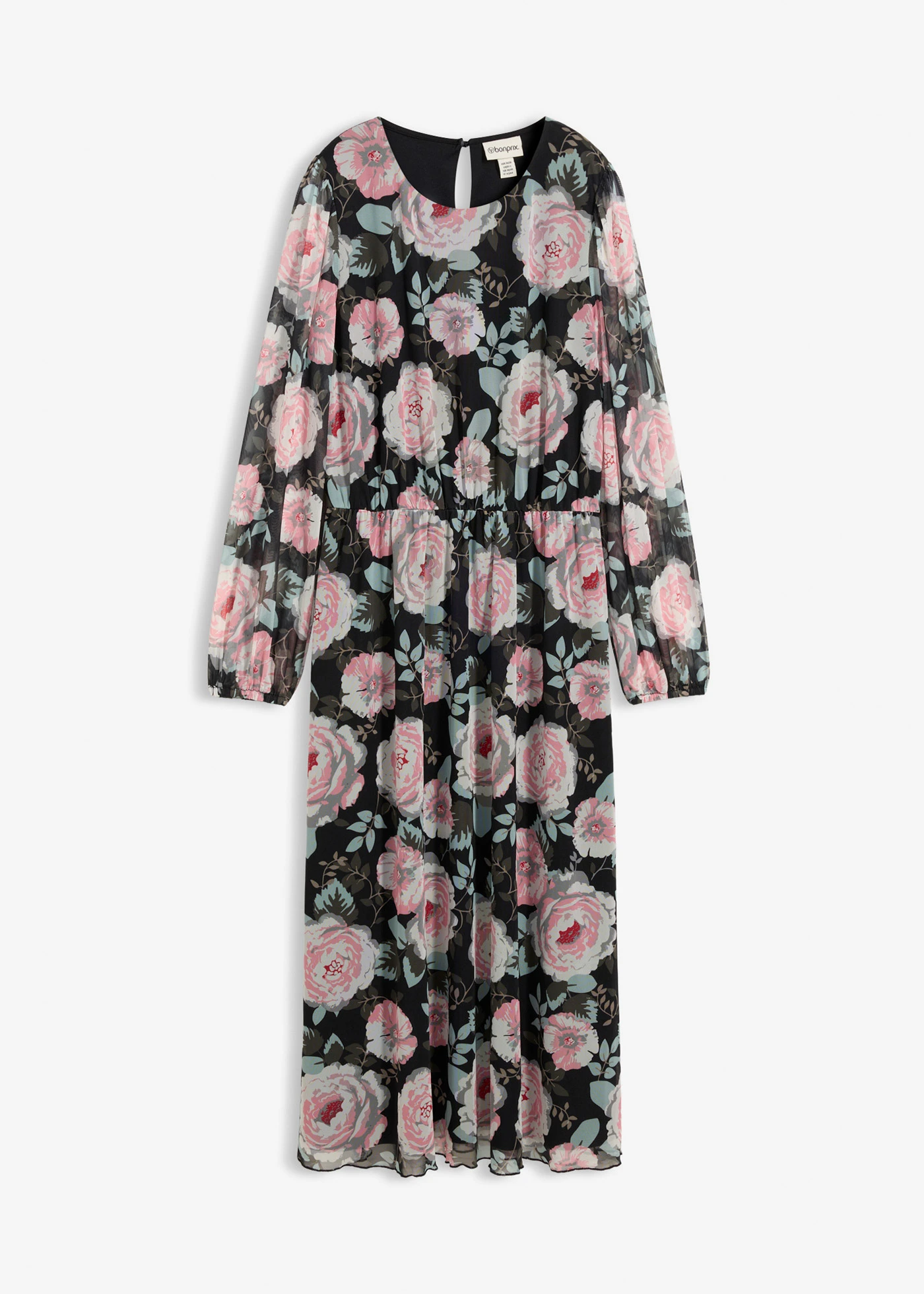 Robe midi en mesh doux • noir floral • Boutique bonprix