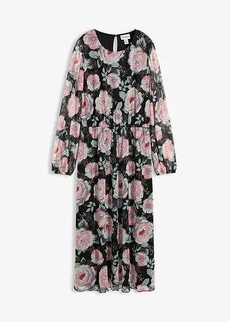 Midi jurk van zachte mesh • zwart gebloemd • bonprix online shop