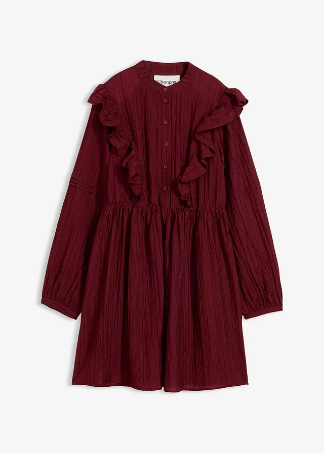 Jurk met volants • robijnrood • bonprix online shop