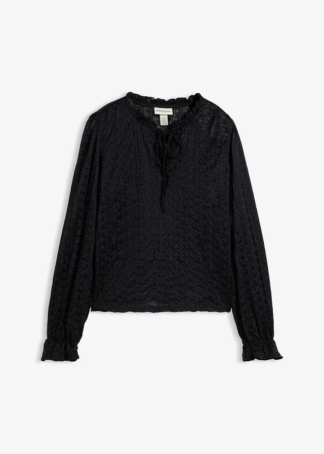 Kanten shirt met ballonmouwen • zwart • bonprix online shop