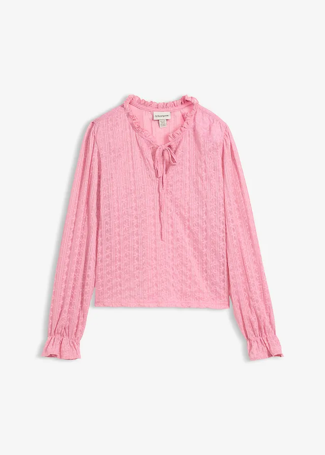 Kanten shirt met ballonmouwen • rookorchidee • bonprix online shop