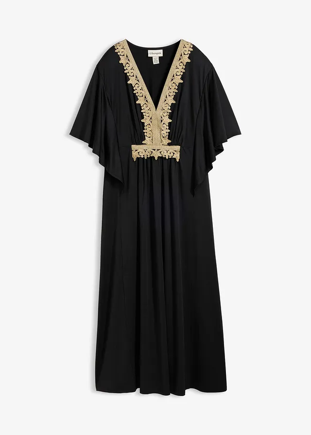 Robe midi à dentelle, Couleur: noir