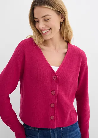 Gilet court en maille 100% coton, Couleur: magenta