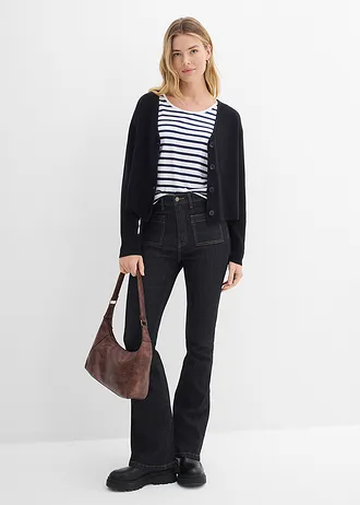 Gilet court en maille 100% coton • noir • Boutique bonprix