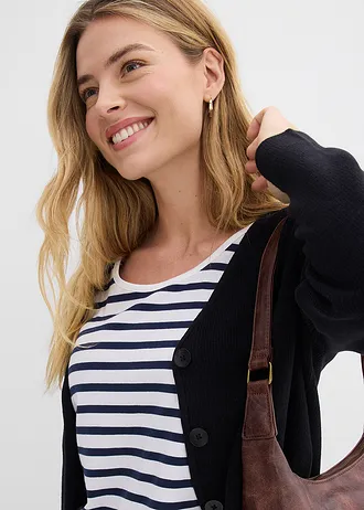 Gilet court en maille 100% coton • noir • Boutique bonprix