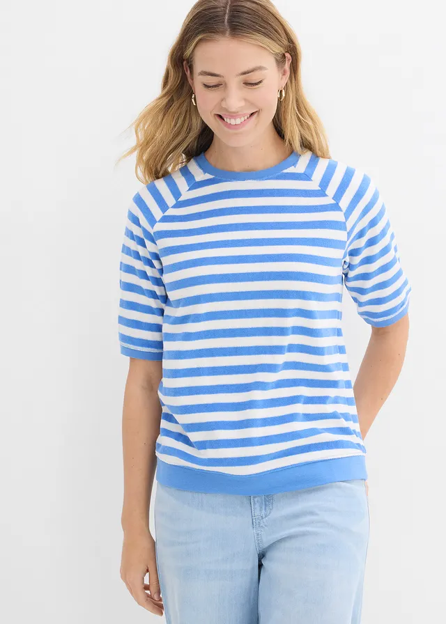 Shirt van zachte badstof • middenblauw-wolwit gestreept • product-page.page-title-suffix
