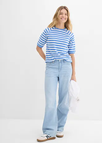 Shirt van zachte badstof, Kleur: middenblauw-wolwit gestreept