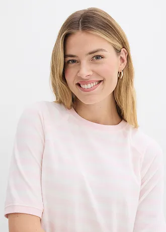 Bluză tricot din material frotir moale • roz deschis/ecru cu dungi • magazin bonprix