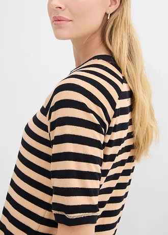 Shirt van zachte badstof • zwart-soft beige gestreept • bonprix online shop
