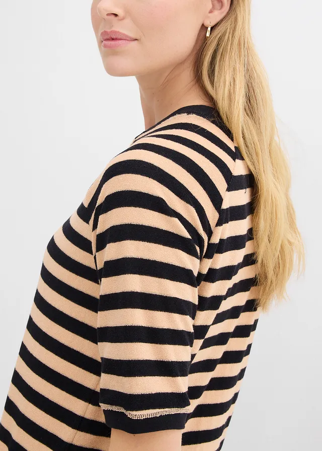 Shirt van zachte badstof • zwart-soft beige gestreept • product-page.page-title-suffix