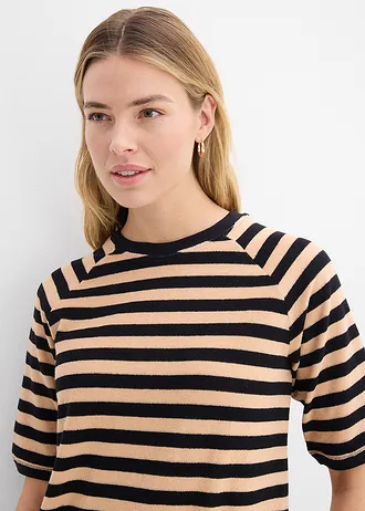 Shirt van zachte badstof • zwart-soft beige gestreept • bonprix online shop